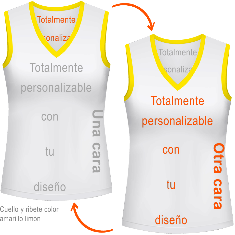 Camiseta reversible sin mangas de mujer 100% fullprint personalizada