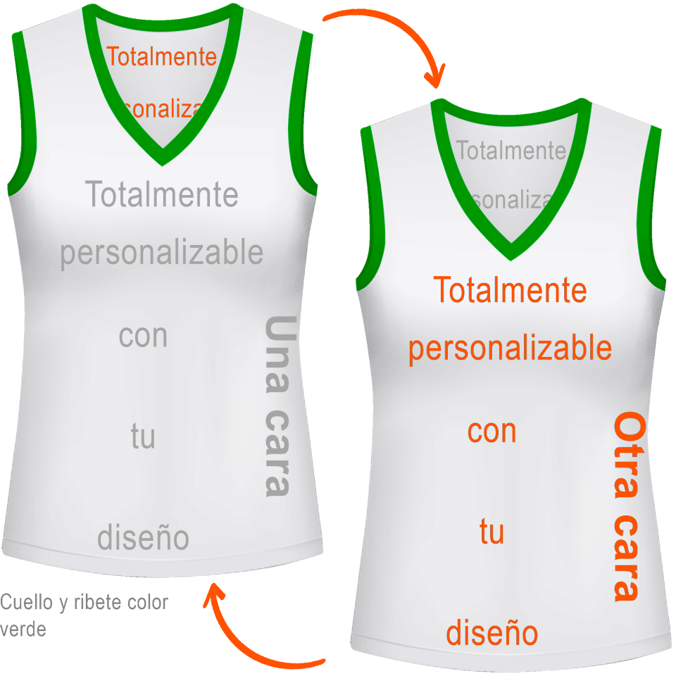 Camiseta reversible sin mangas de mujer 100% fullprint personalizada