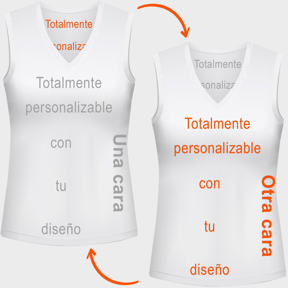 Camiseta reversible sin mangas de mujer 100% fullprint personalizada