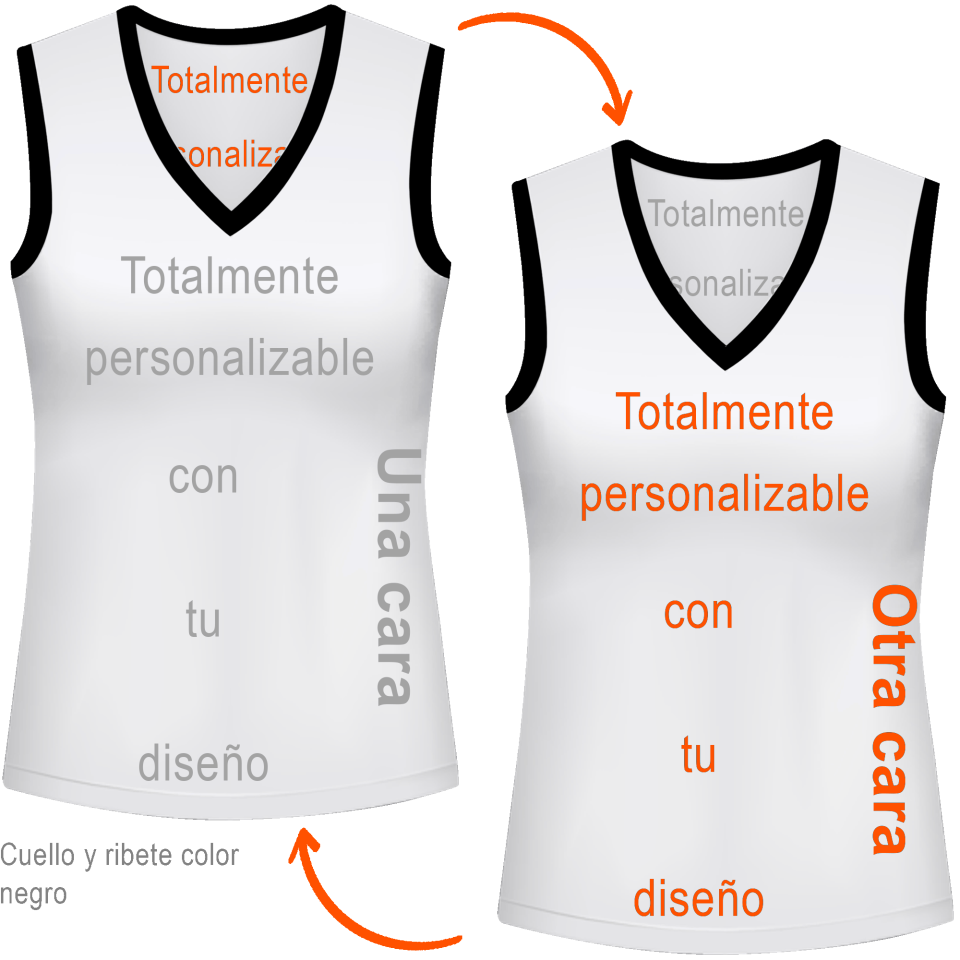 Camiseta reversible sin mangas de mujer 100% fullprint personalizada