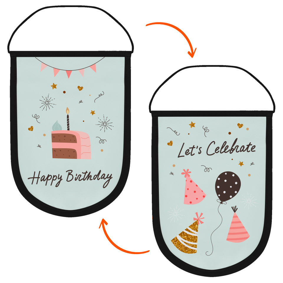 Banderín acabado redondo 14x21personalizado doble cara