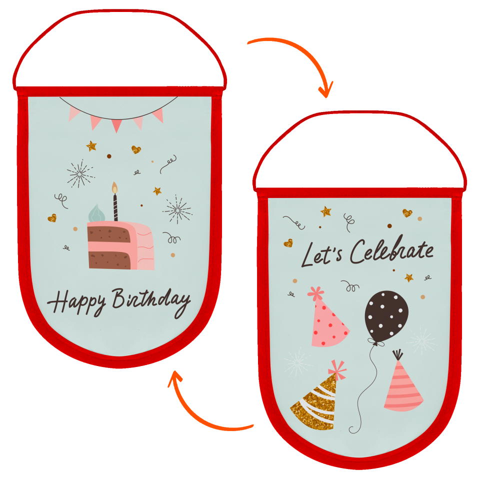 Banderín acabado redondo 14x21personalizado doble cara