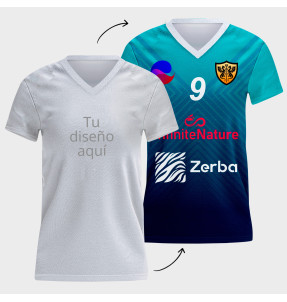 Camiseta multideporte cuello pico de mujer 100% fullprint personalizada