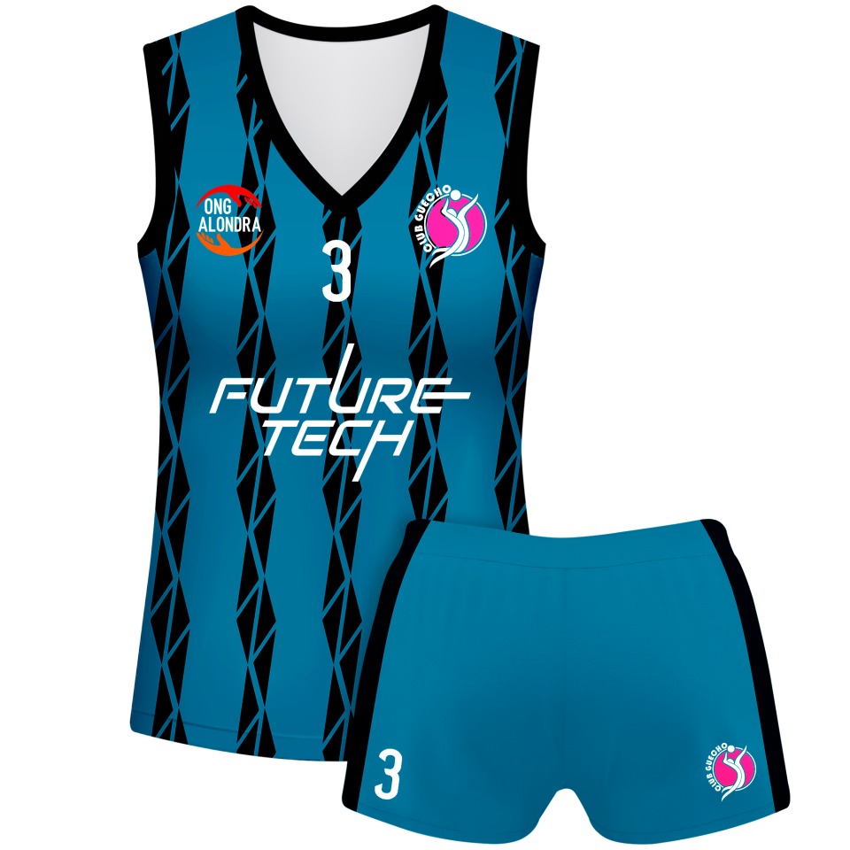 Conjunto voley mujer sin mangas sublimado modelo bandas