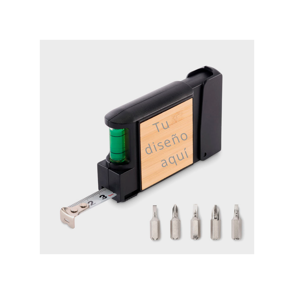 Cinta métrica personalizada con nivel y destornillador