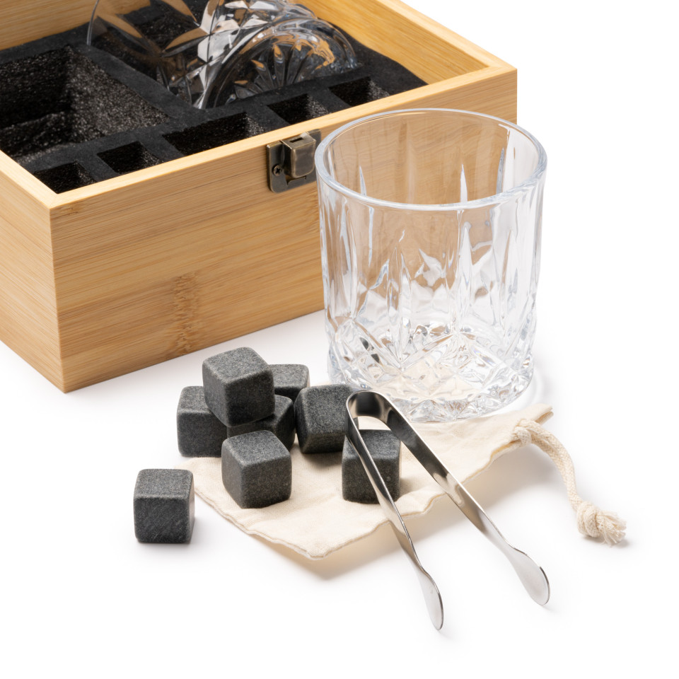 Vasos de whisky con caja de madera personalizada