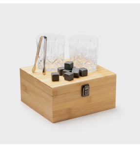 Vasos de whisky con caja de madera personalizada