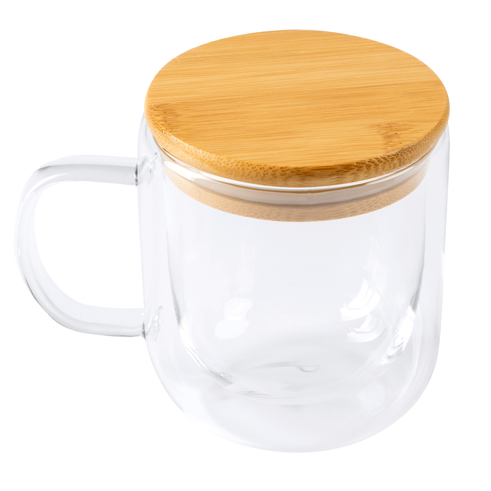 Taza de cristal con tapa personalizada