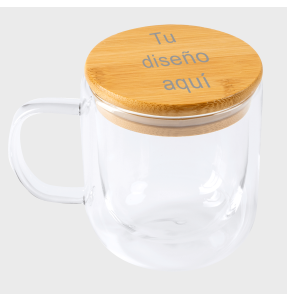 Taza de cristal con tapa personalizada