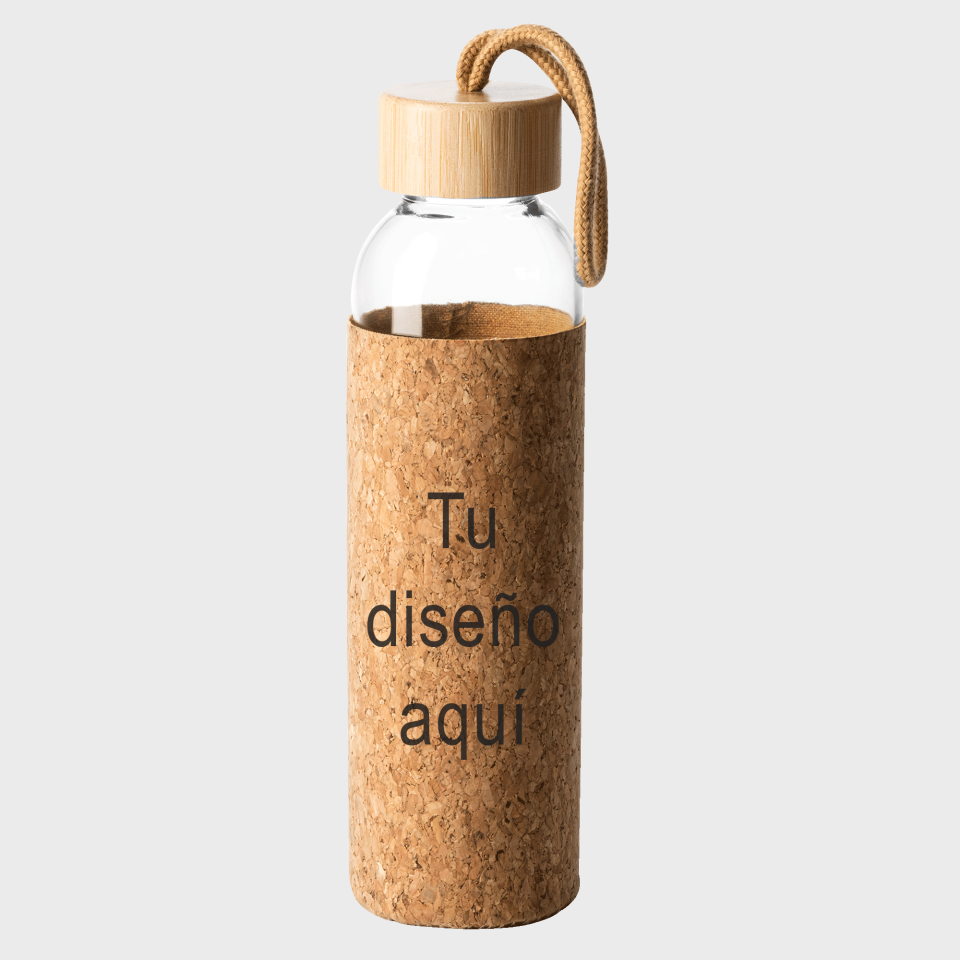 Botella de cristal con funda de corcho 500 ml personalizada