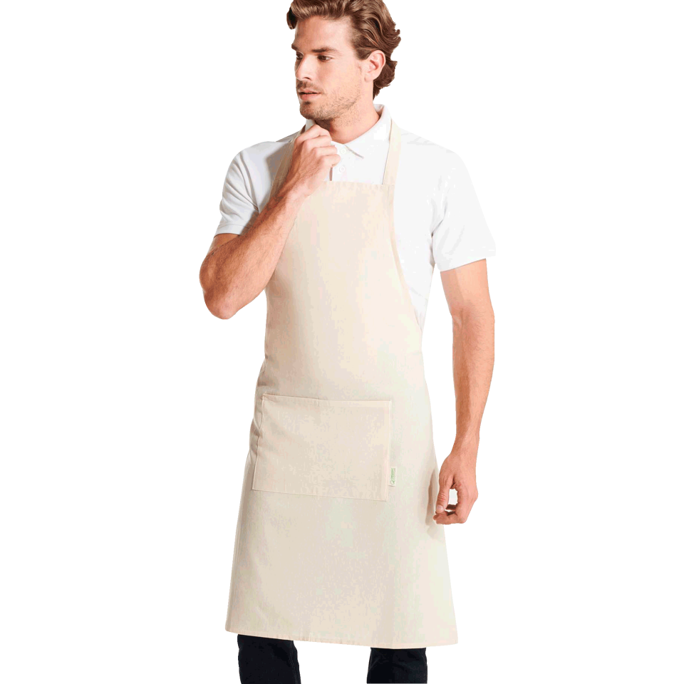 Delantal largo color crudo algodón orgánico personalizado