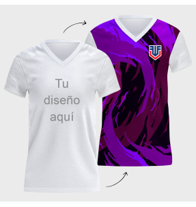 Camiseta multideporte cuello pico de mujer fullprint por delante personalizada