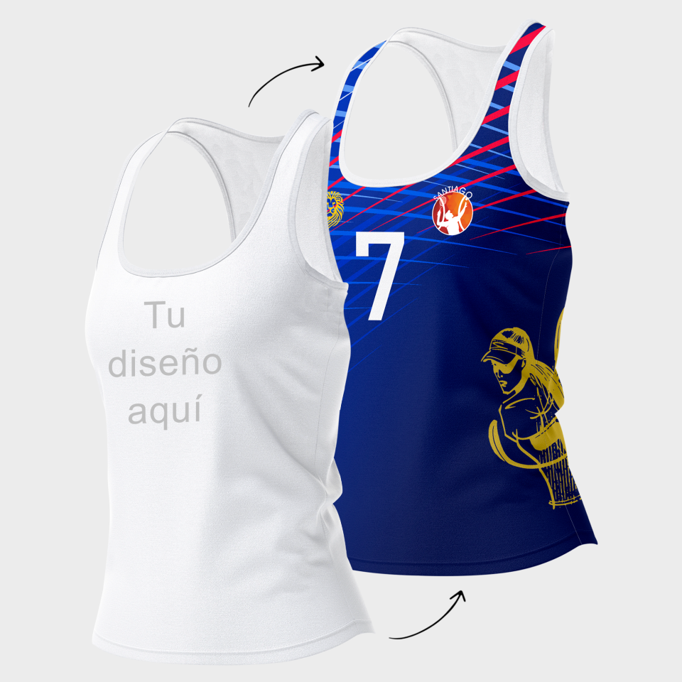 Camiseta pádel tirantes de mujer PARÍS 100% fullprint personalizada