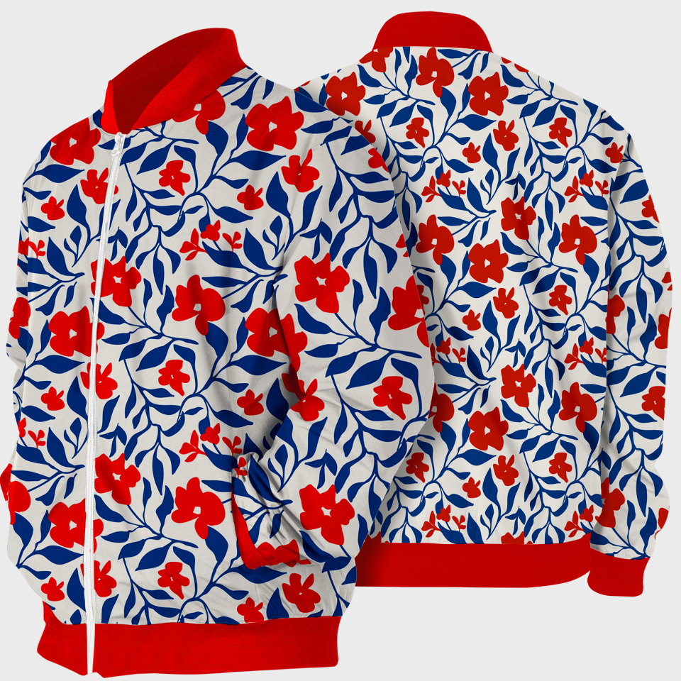 Chaqueta Bomber Floral Rojo y Azul