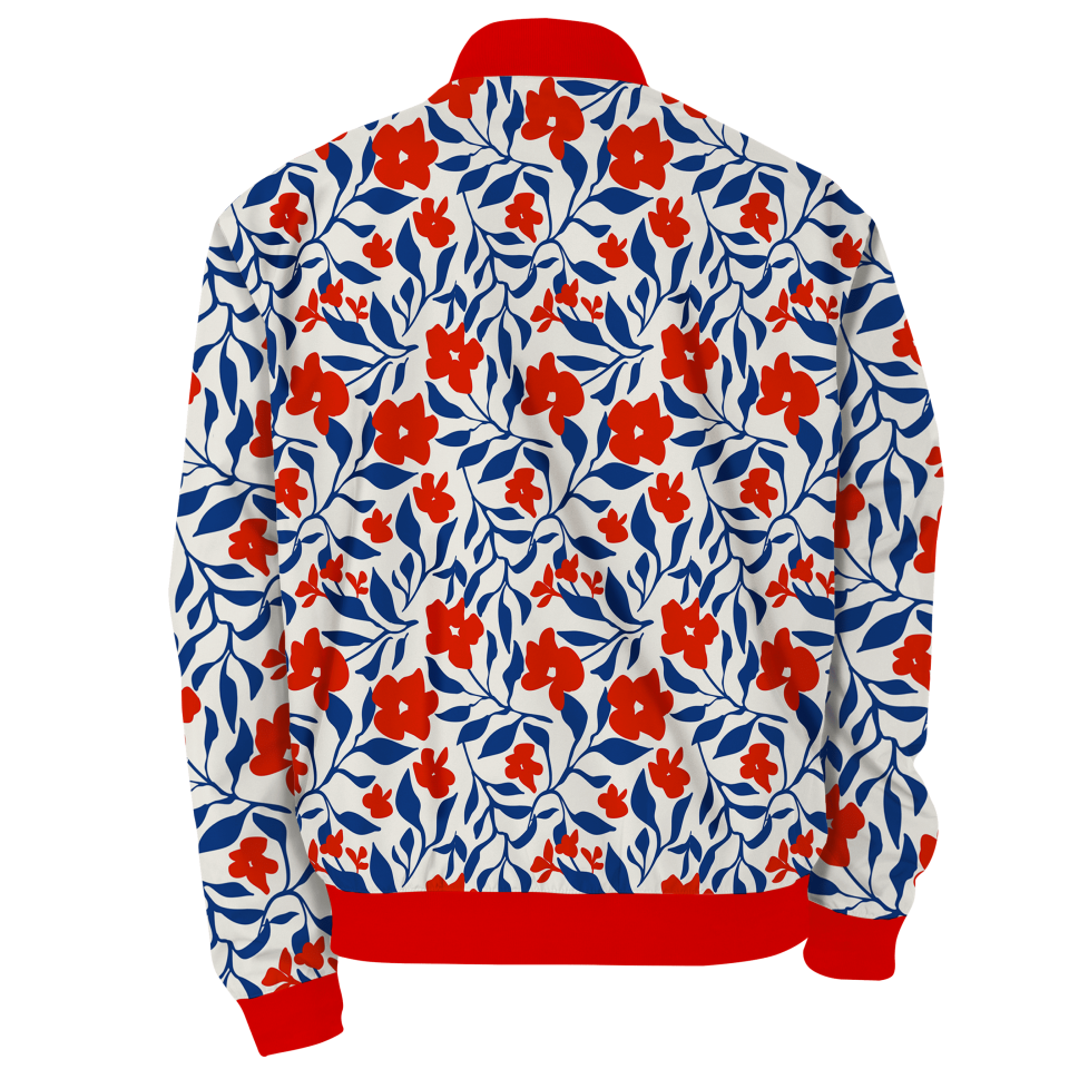 Chaqueta Bomber Floral Rojo y Azul
