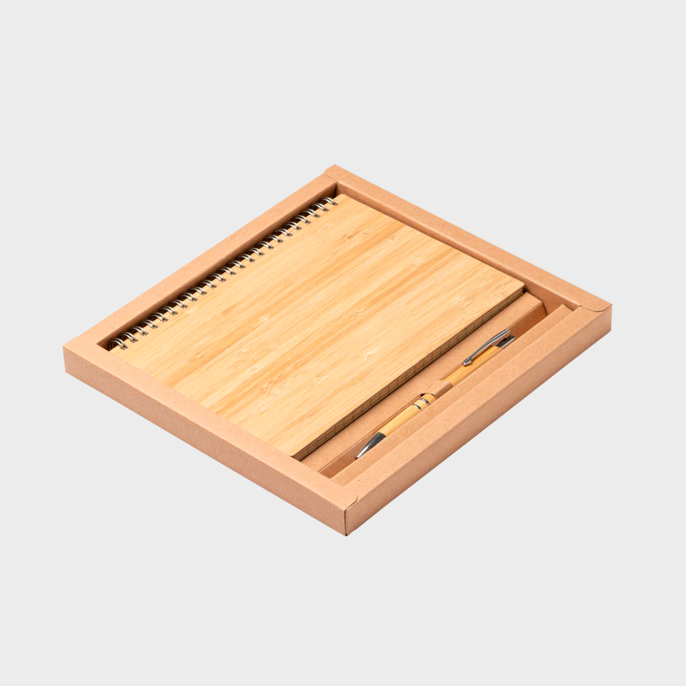Set libreta bambú con boli personalizado