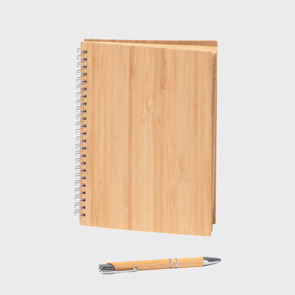 Set libreta bambú con boli personalizado
