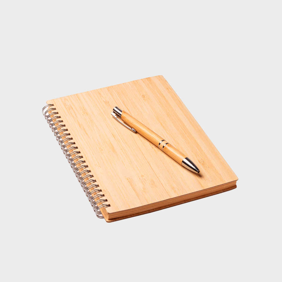 Set libreta bambú con boli personalizado