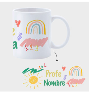 Taza blanca para profesores diseño dibujos con nombre