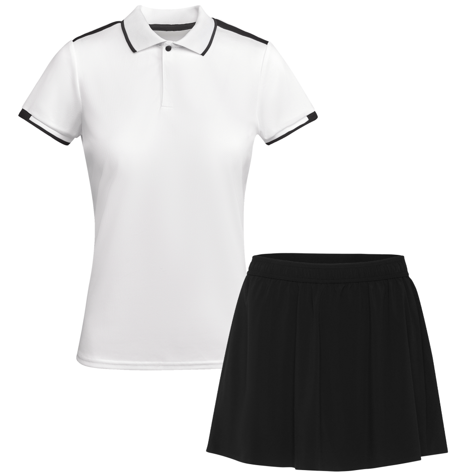 Conjunto de mujer pádel polo técnico bicolor y falda personalizado