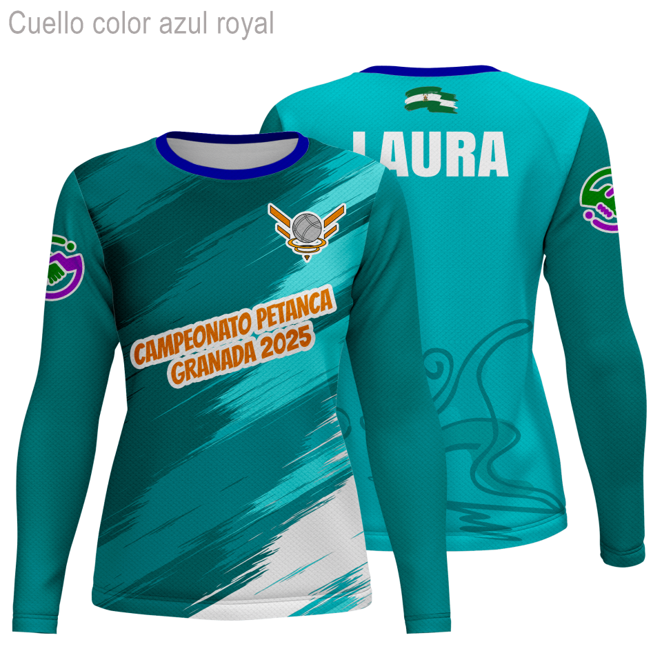 Camiseta petanca manga larga de mujer 100% fullprint personalizada
