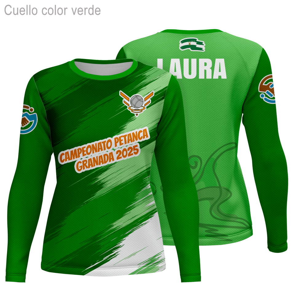 Camiseta petanca manga larga de mujer 100% fullprint personalizada