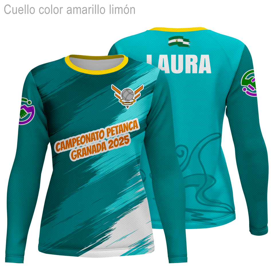 Camiseta petanca manga larga de mujer 100% fullprint personalizada