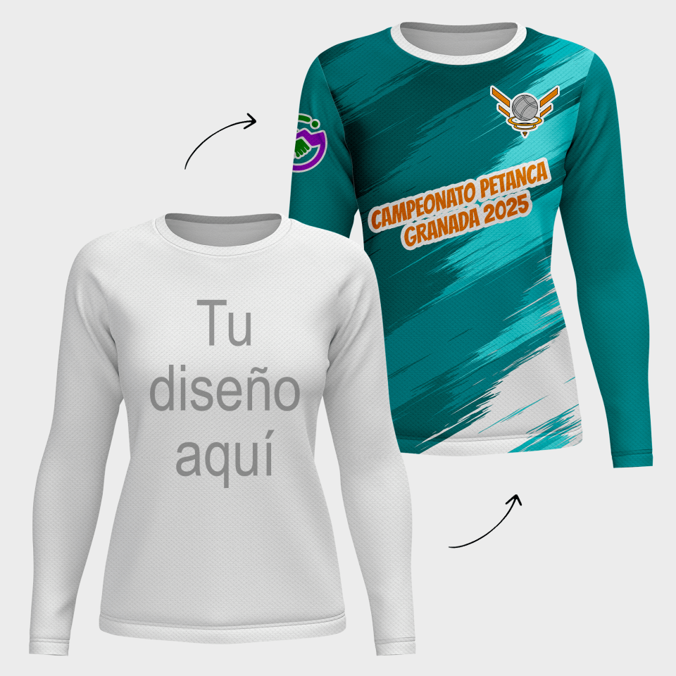 Camiseta petanca manga larga de mujer 100% fullprint personalizada