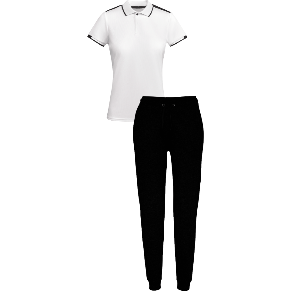 Conjunto de mujer petanca polo técnico bicolor y pantalón largo personalizado