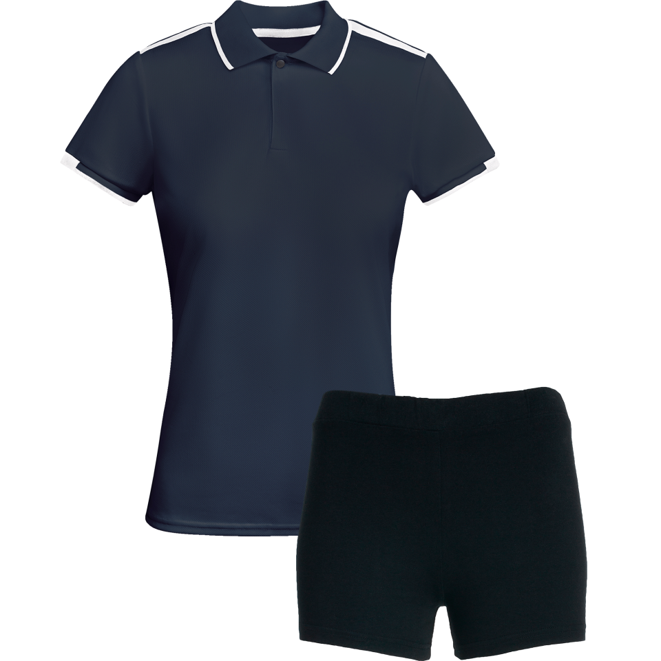 Conjunto de mujer petanca polo técnico bicolor y pantalón corto personalizado