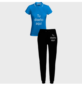 Conjunto de mujer petanca polo técnico bicolor y pantalón largo personalizado