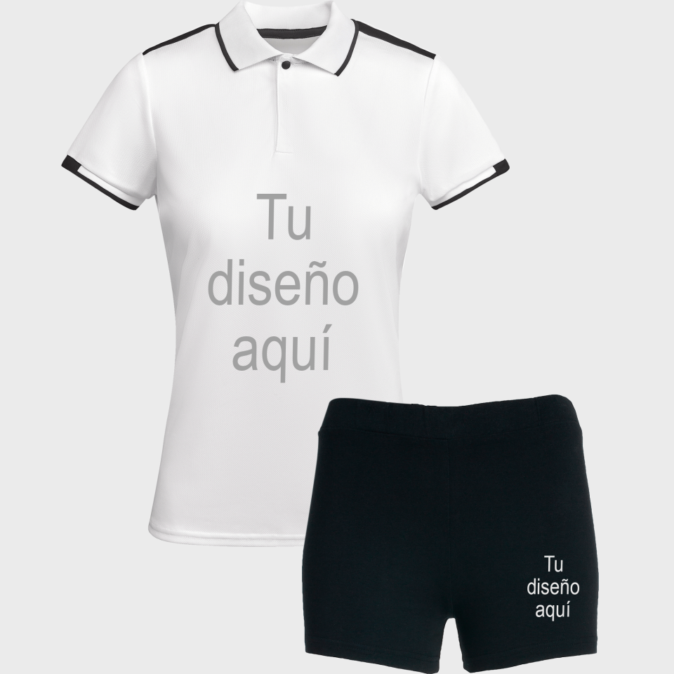 Conjunto de mujer petanca polo técnico bicolor y pantalón corto personalizado