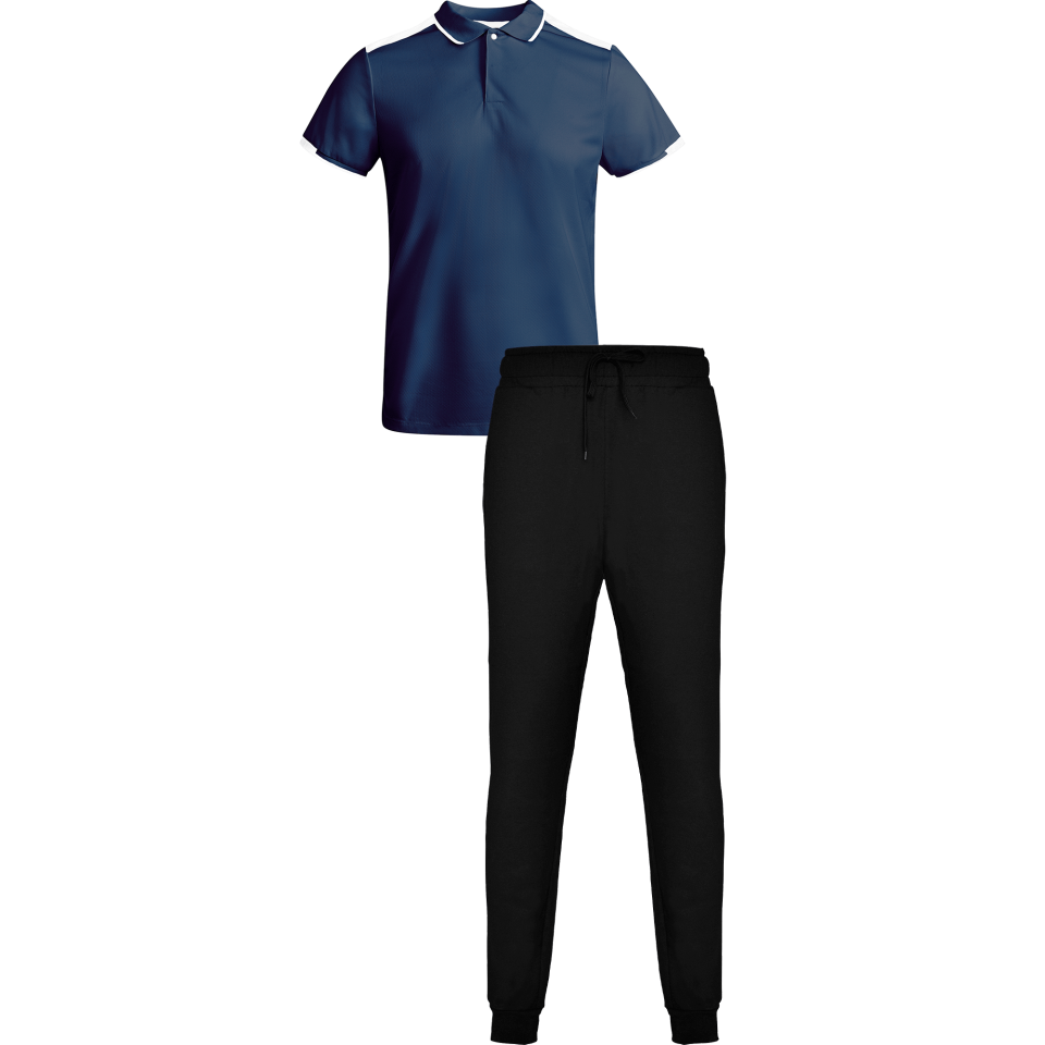 Conjunto infantil petanca polo técnico bicolor y pantalón largo personalizado