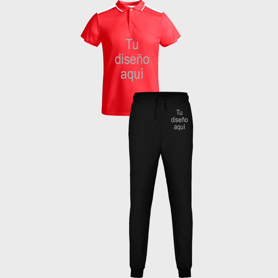 Conjunto infantil petanca polo técnico bicolor y pantalón largo personalizado