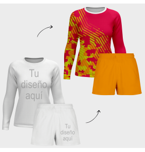 Conjunto running camiseta manga larga y pantalón corto de mujer 100% fullprint personalizado