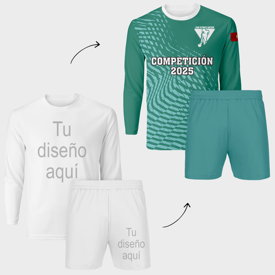 Conjunto petanca camiseta manga larga y pantalón corto 100% fullprint personalizado