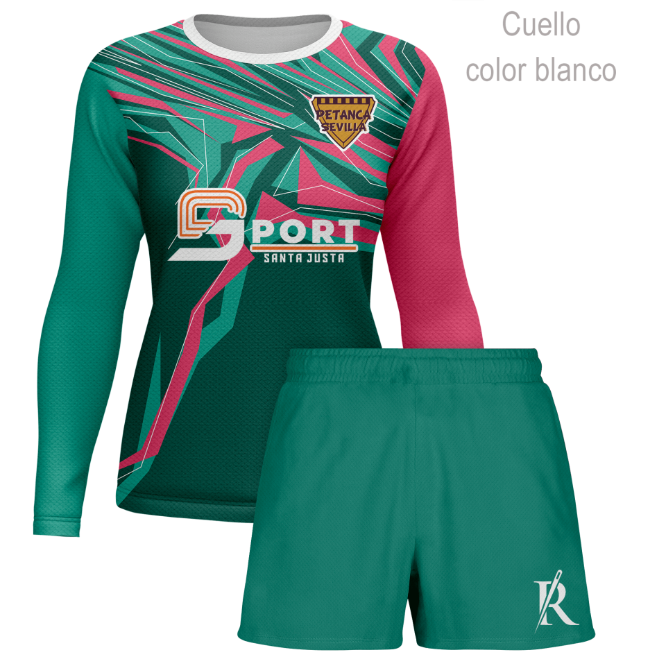 Conjunto petanca camiseta manga larga y pantalón corto de mujer 100% fullprint personalizado