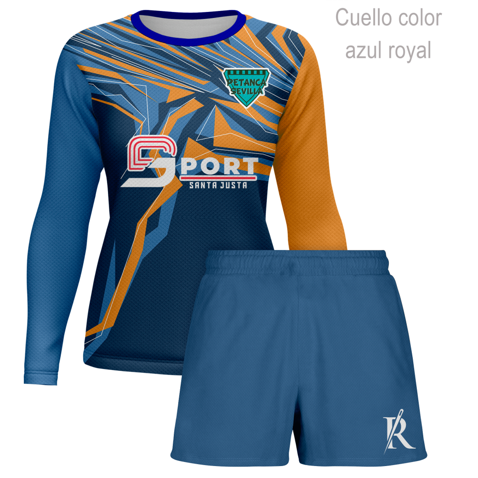 Conjunto petanca camiseta manga larga y pantalón corto de mujer 100% fullprint personalizado