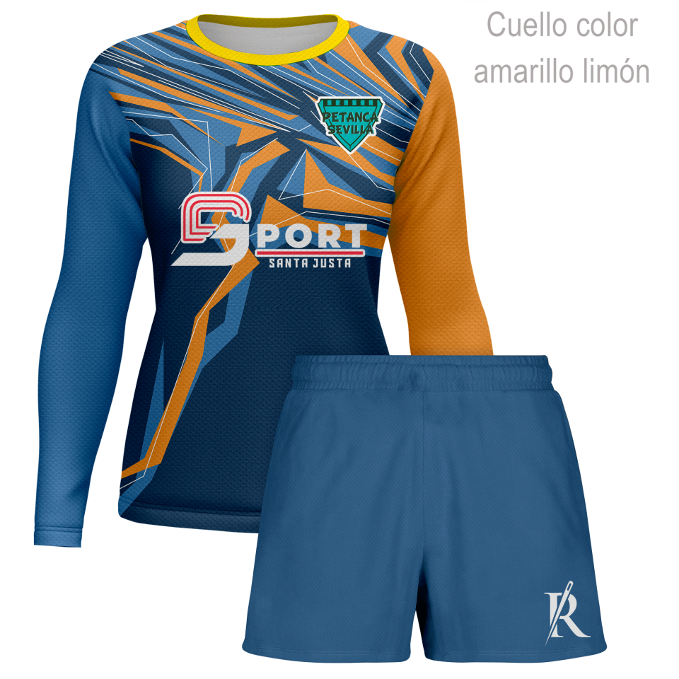 Conjunto petanca camiseta manga larga y pantalón corto de mujer 100% fullprint personalizado