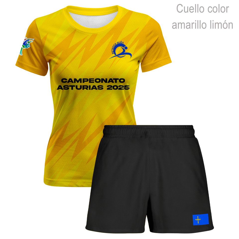 Conjunto petanca camiseta manga corta y pantalón corto de mujer 100% fullprint  personalizado