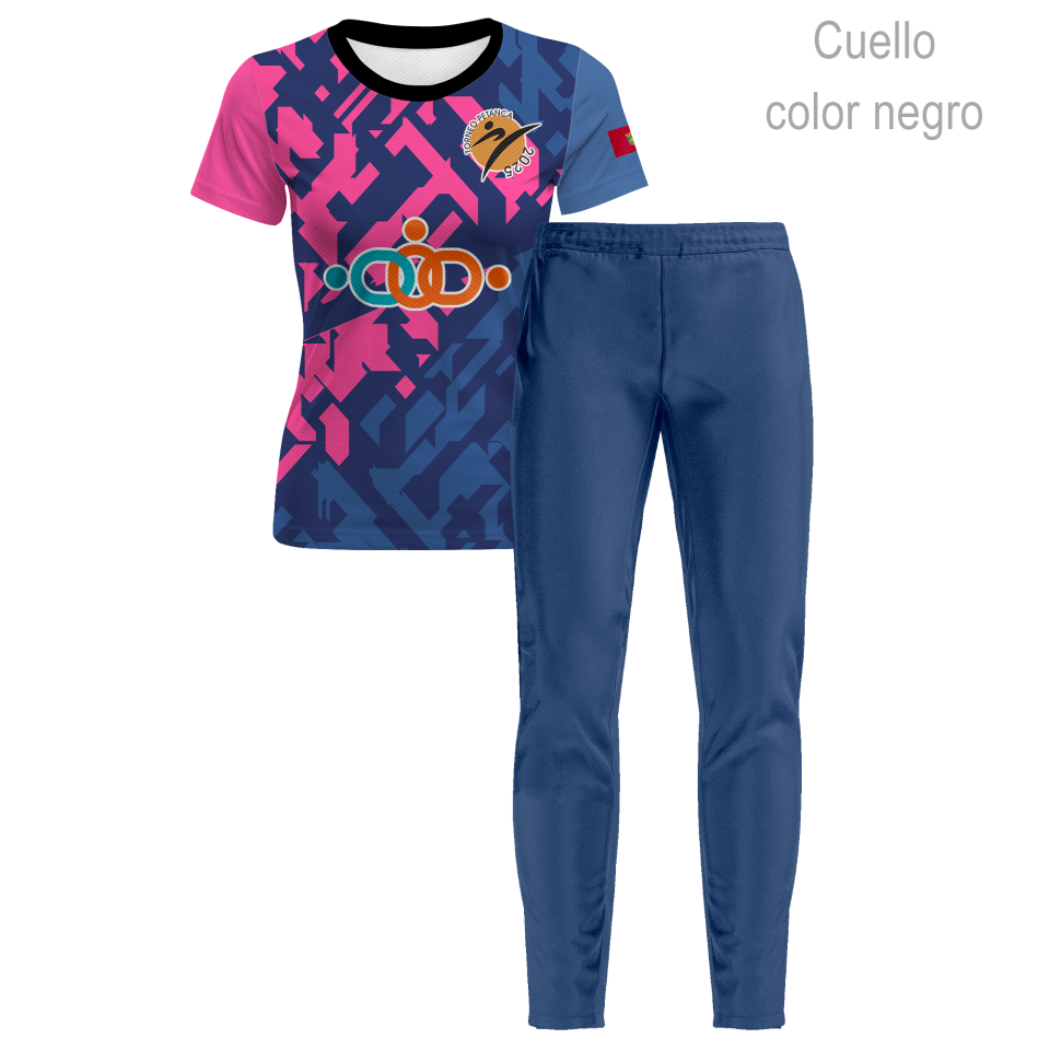 Conjunto petanca camiseta manga corta y pantalón largo de mujer 100% fullprint personalizado