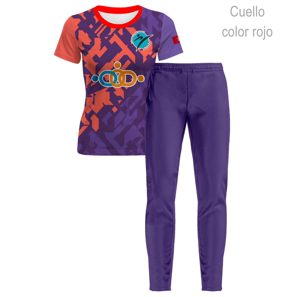Conjunto petanca camiseta manga corta y pantalón largo de mujer 100% fullprint personalizado