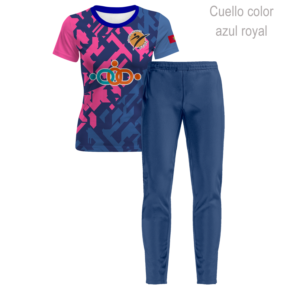 Conjunto petanca camiseta manga corta y pantalón largo de mujer 100% fullprint personalizado