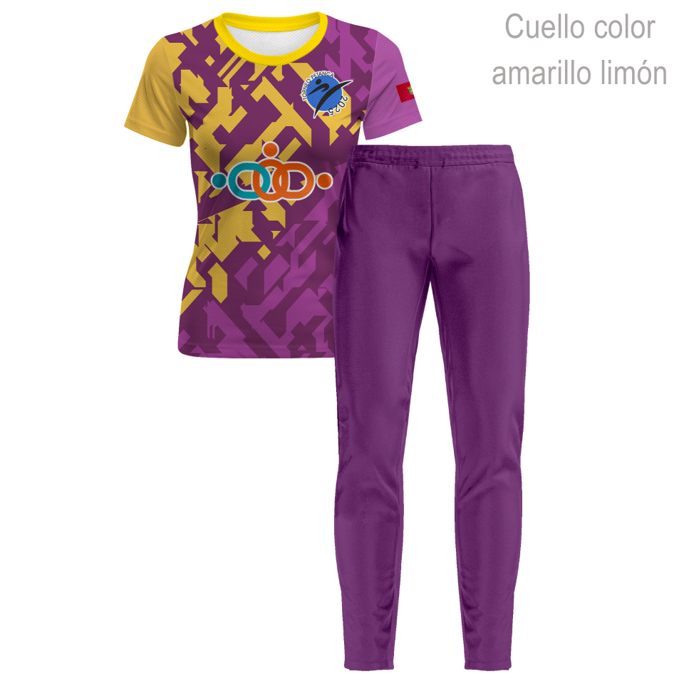 Conjunto petanca camiseta manga corta y pantalón largo de mujer 100% fullprint personalizado