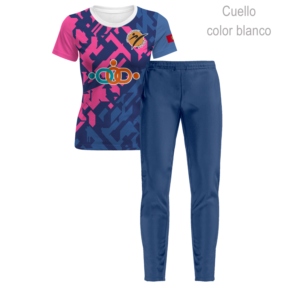 Conjunto petanca camiseta manga corta y pantalón largo de mujer 100% fullprint personalizado