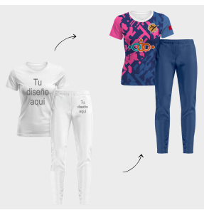 Conjunto petanca camiseta manga corta y pantalón largo de mujer 100% fullprint personalizado