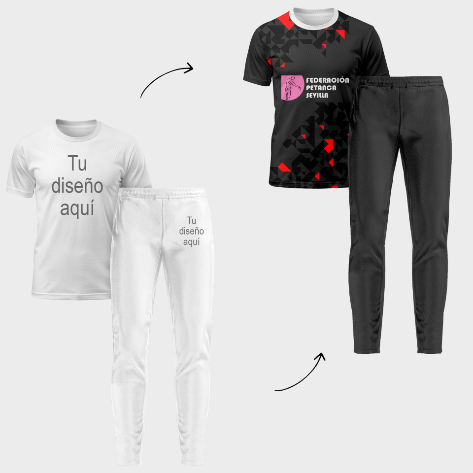 Conjunto petanca camiseta manga corta y pantalón largo 100% fullprint personalizado