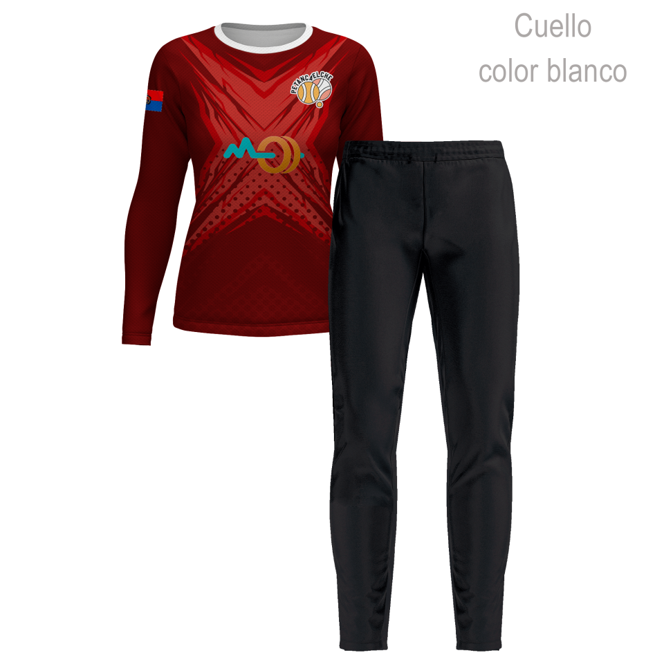 Conjunto petanca camiseta manga larga y pantalón largo de mujer 100% fullprint personalizado