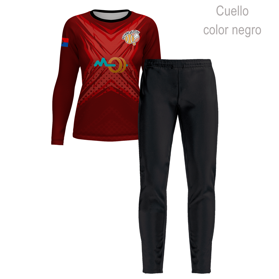 Conjunto petanca camiseta manga larga y pantalón largo de mujer 100% fullprint personalizado