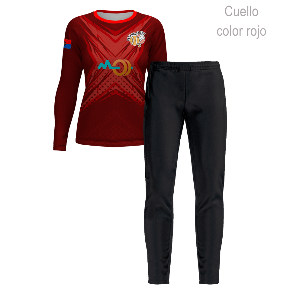 Conjunto petanca camiseta manga larga y pantalón largo de mujer 100% fullprint personalizado
